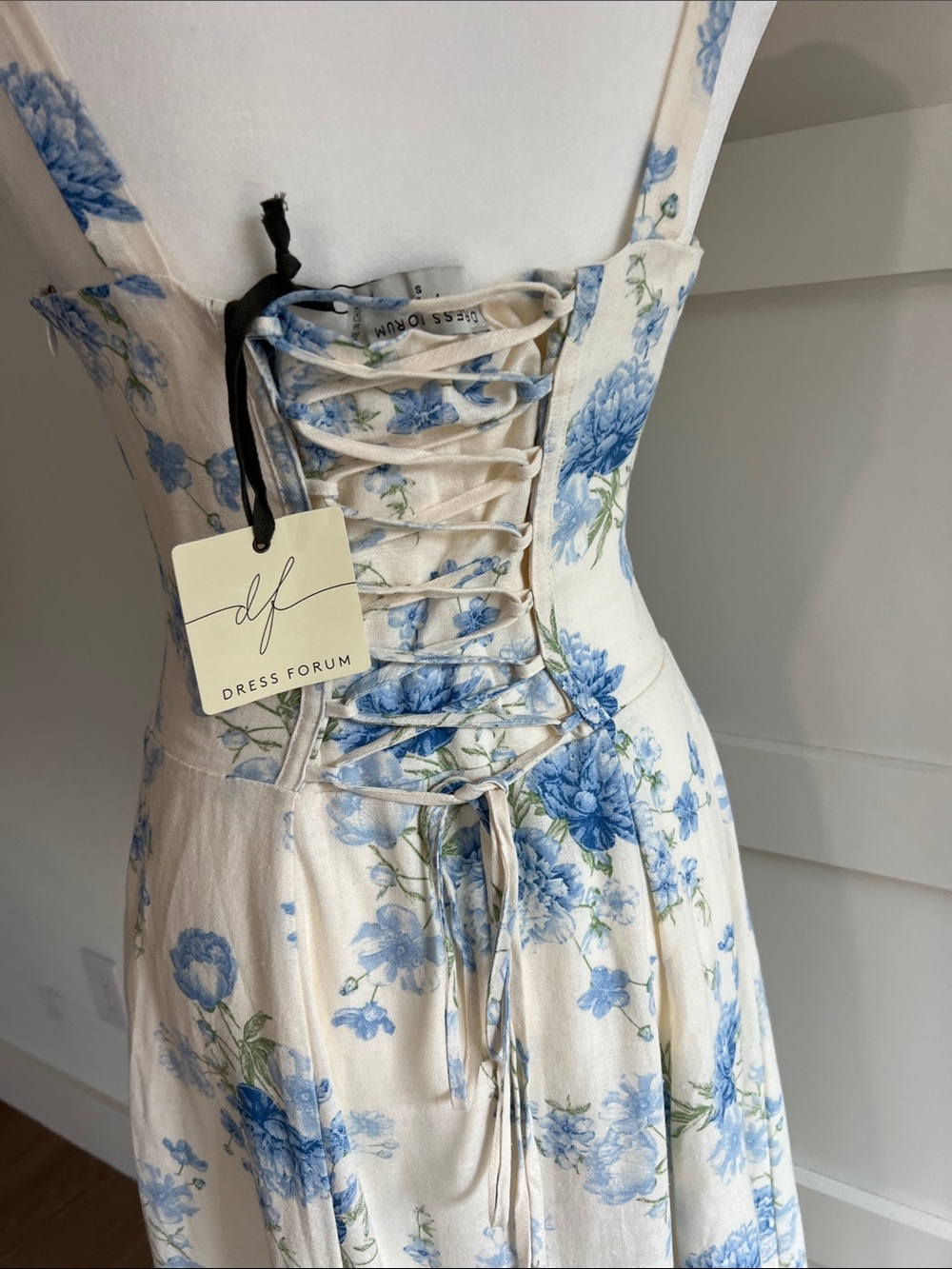 Blue Floral Cream Maxi Dress - Sleeveless Summer Dress - Picture 8 of 8